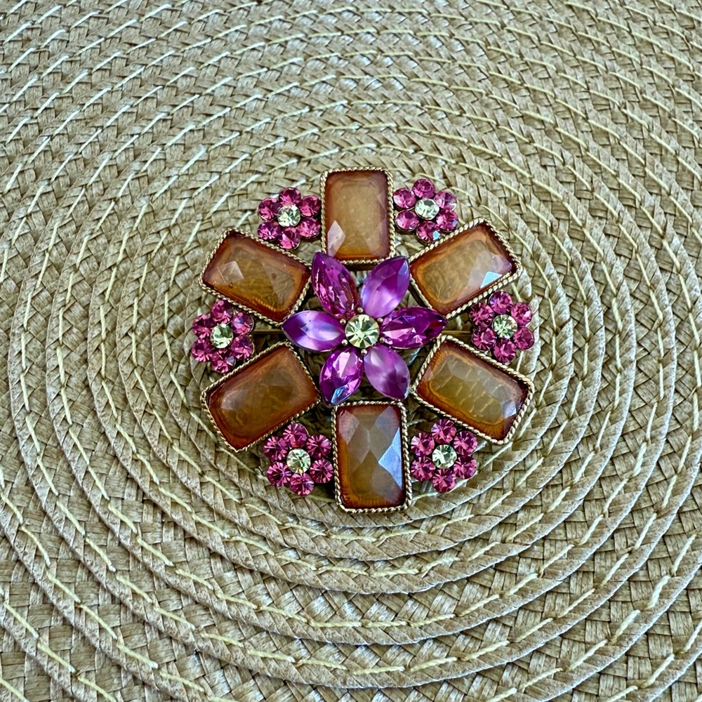 NWOT. Pink, amber, green and purple brooch.